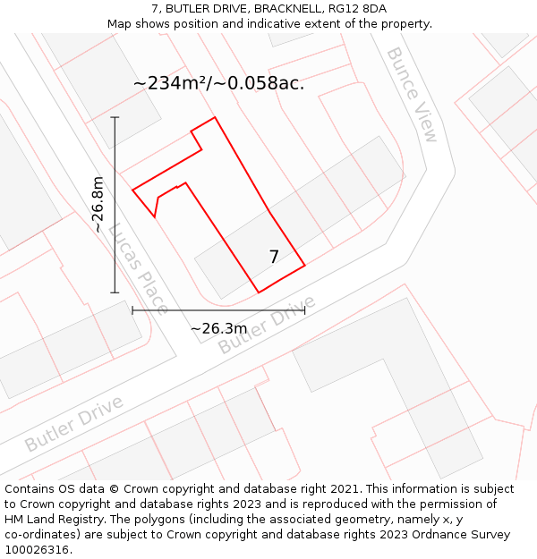 7, BUTLER DRIVE, BRACKNELL, RG12 8DA: Plot and title map