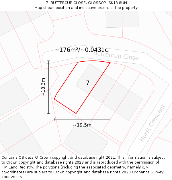 7, BUTTERCUP CLOSE, GLOSSOP, SK13 8UN: Plot and title map