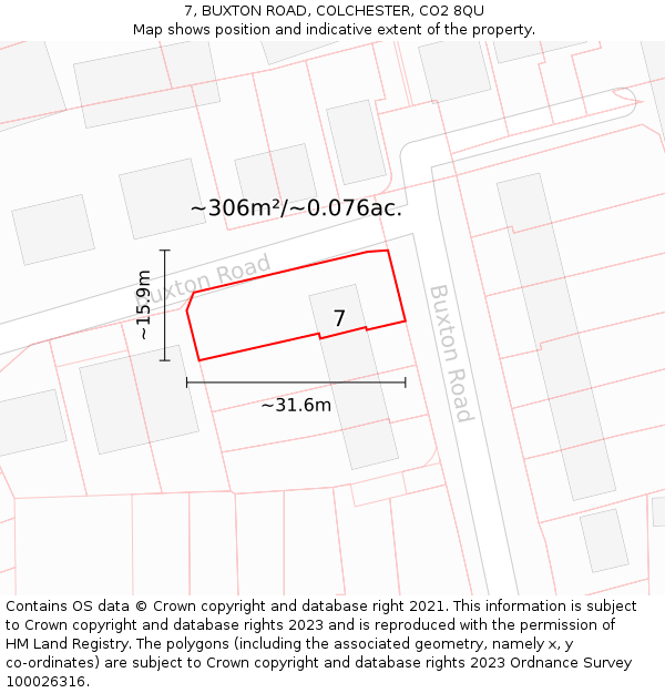 7, BUXTON ROAD, COLCHESTER, CO2 8QU: Plot and title map