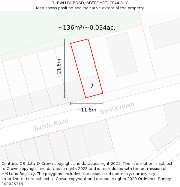 7, BWLLFA ROAD, ABERDARE, CF44 8UG: Plot and title map