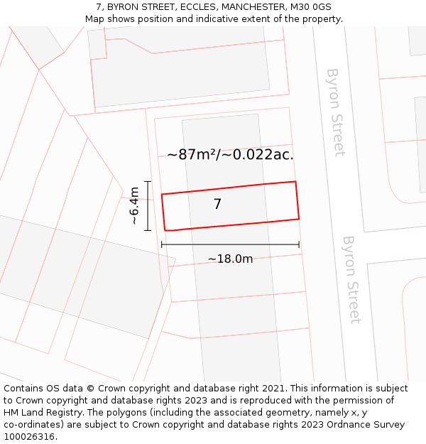 7, BYRON STREET, ECCLES, MANCHESTER, M30 0GS: Plot and title map
