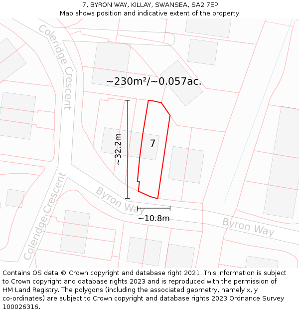 7, BYRON WAY, KILLAY, SWANSEA, SA2 7EP: Plot and title map