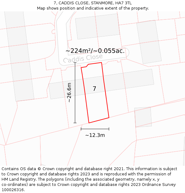 7, CADDIS CLOSE, STANMORE, HA7 3TL: Plot and title map