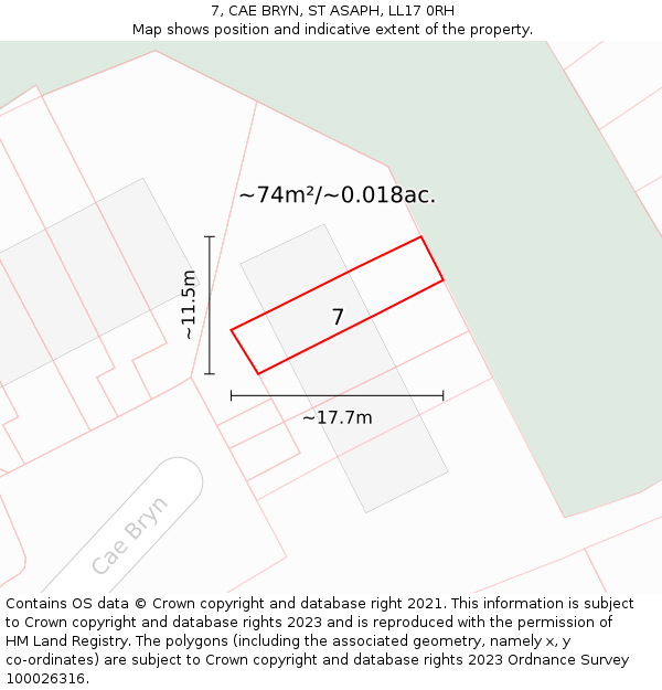 7, CAE BRYN, ST ASAPH, LL17 0RH: Plot and title map