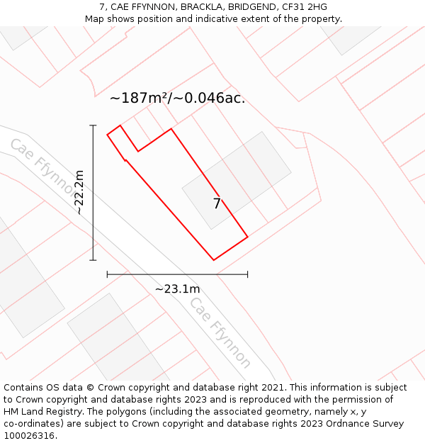 7, CAE FFYNNON, BRACKLA, BRIDGEND, CF31 2HG: Plot and title map