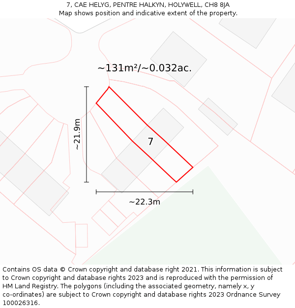 7, CAE HELYG, PENTRE HALKYN, HOLYWELL, CH8 8JA: Plot and title map