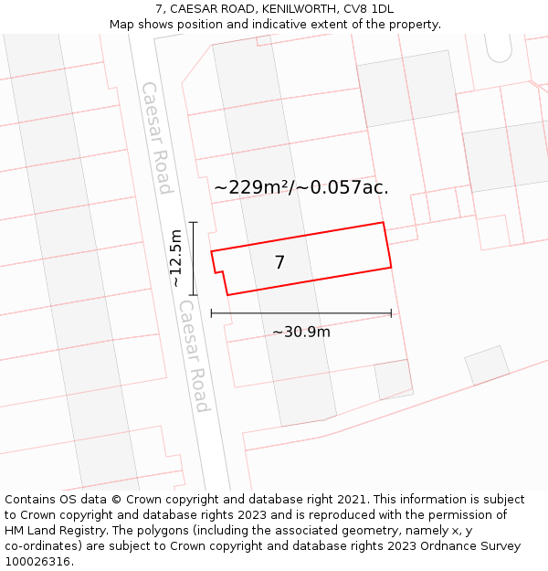 7, CAESAR ROAD, KENILWORTH, CV8 1DL: Plot and title map