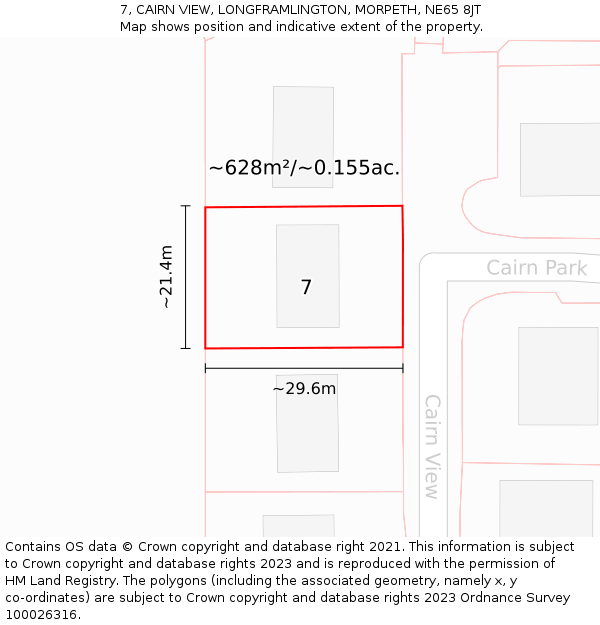 7, CAIRN VIEW, LONGFRAMLINGTON, MORPETH, NE65 8JT: Plot and title map
