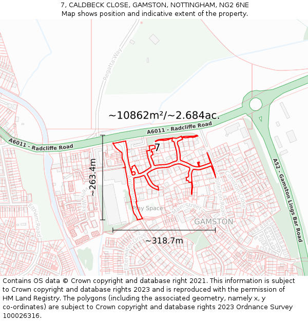 7, CALDBECK CLOSE, GAMSTON, NOTTINGHAM, NG2 6NE: Plot and title map