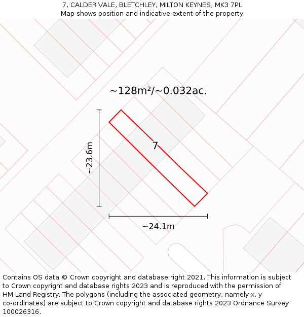 7, CALDER VALE, BLETCHLEY, MILTON KEYNES, MK3 7PL: Plot and title map