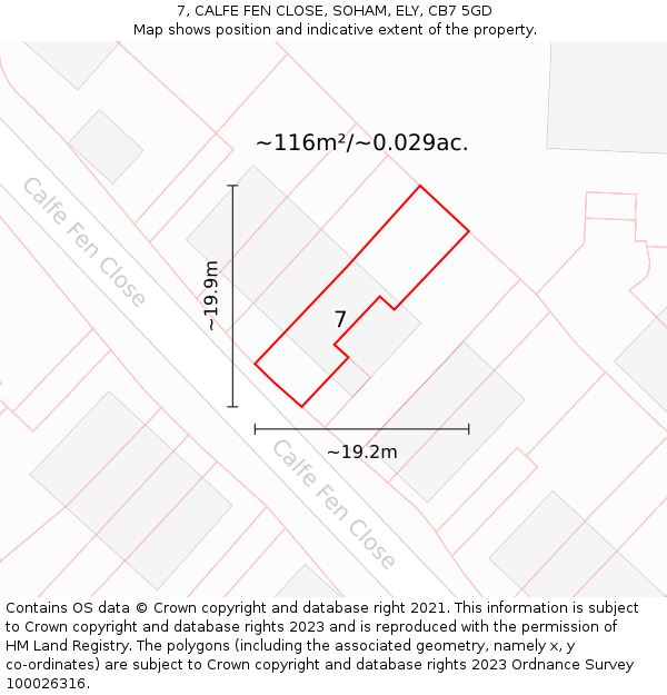 7, CALFE FEN CLOSE, SOHAM, ELY, CB7 5GD: Plot and title map