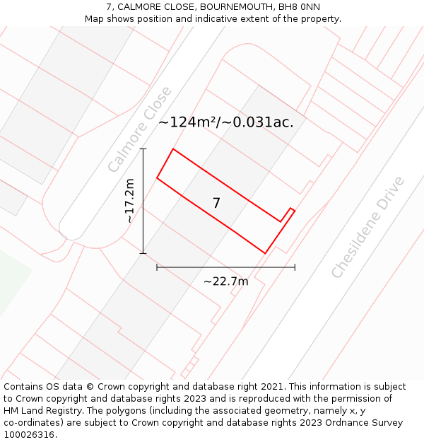 7, CALMORE CLOSE, BOURNEMOUTH, BH8 0NN: Plot and title map