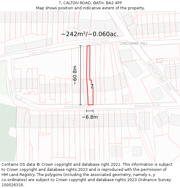 7, CALTON ROAD, BATH, BA2 4PP: Plot and title map