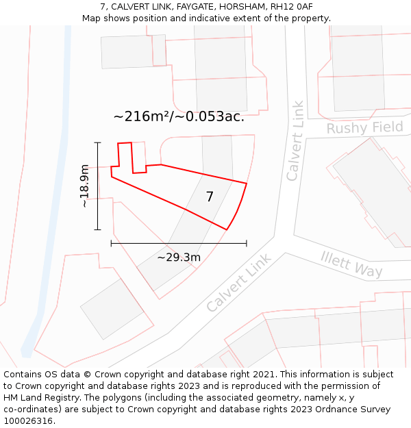 7, CALVERT LINK, FAYGATE, HORSHAM, RH12 0AF: Plot and title map