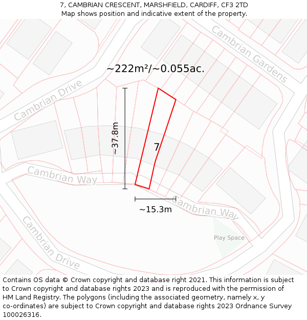 7, CAMBRIAN CRESCENT, MARSHFIELD, CARDIFF, CF3 2TD: Plot and title map