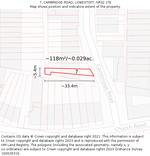 7, CAMBRIDGE ROAD, LOWESTOFT, NR32 1TE: Plot and title map