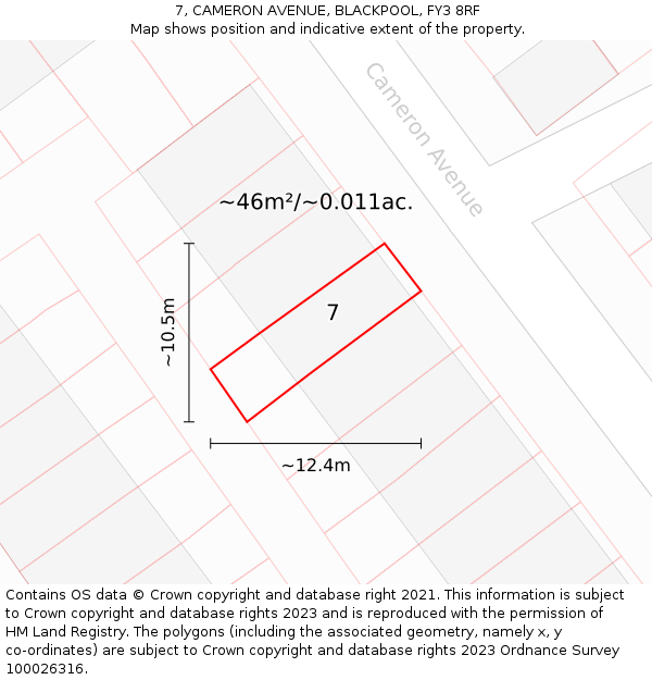 7, CAMERON AVENUE, BLACKPOOL, FY3 8RF: Plot and title map
