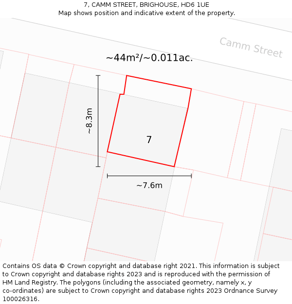 7, CAMM STREET, BRIGHOUSE, HD6 1UE: Plot and title map