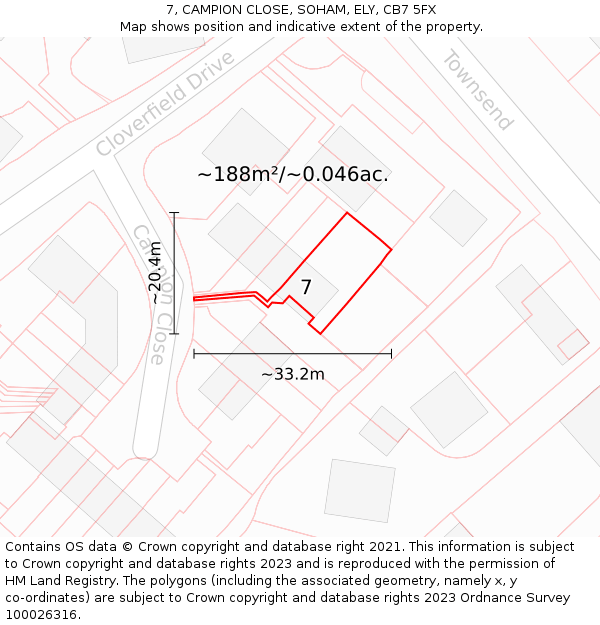 7, CAMPION CLOSE, SOHAM, ELY, CB7 5FX: Plot and title map