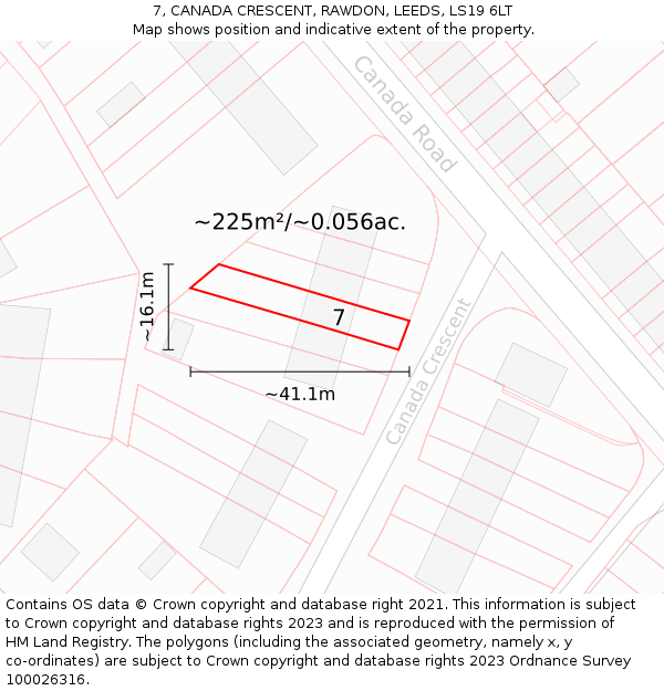 7, CANADA CRESCENT, RAWDON, LEEDS, LS19 6LT: Plot and title map