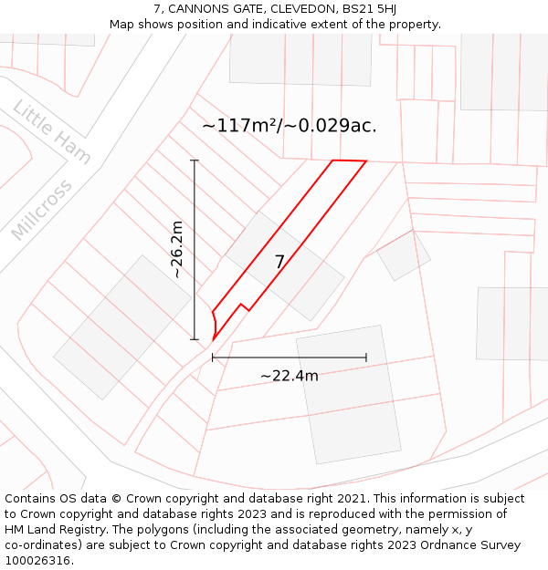 7, CANNONS GATE, CLEVEDON, BS21 5HJ: Plot and title map