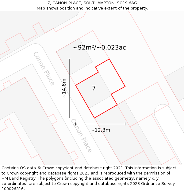7, CANON PLACE, SOUTHAMPTON, SO19 6AG: Plot and title map