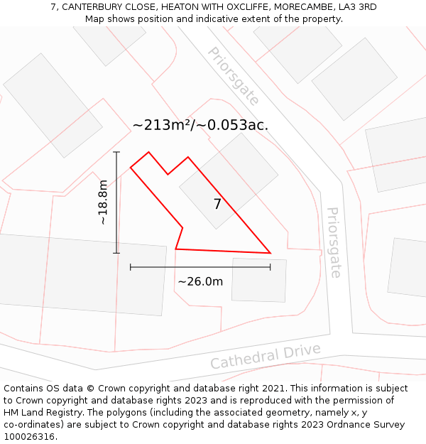 7, CANTERBURY CLOSE, HEATON WITH OXCLIFFE, MORECAMBE, LA3 3RD: Plot and title map