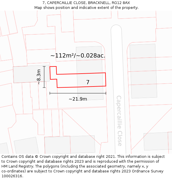 7, CAPERCAILLIE CLOSE, BRACKNELL, RG12 8AX: Plot and title map