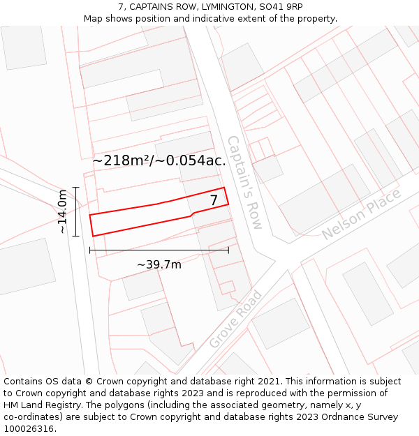 7, CAPTAINS ROW, LYMINGTON, SO41 9RP: Plot and title map