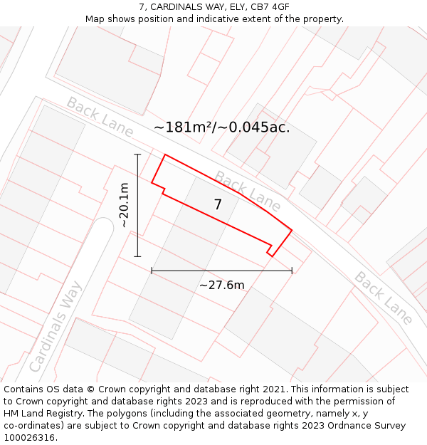 7, CARDINALS WAY, ELY, CB7 4GF: Plot and title map