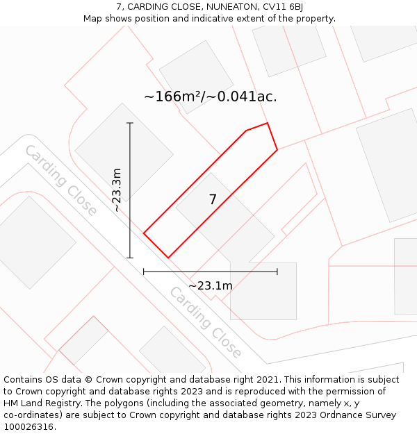 7, CARDING CLOSE, NUNEATON, CV11 6BJ: Plot and title map