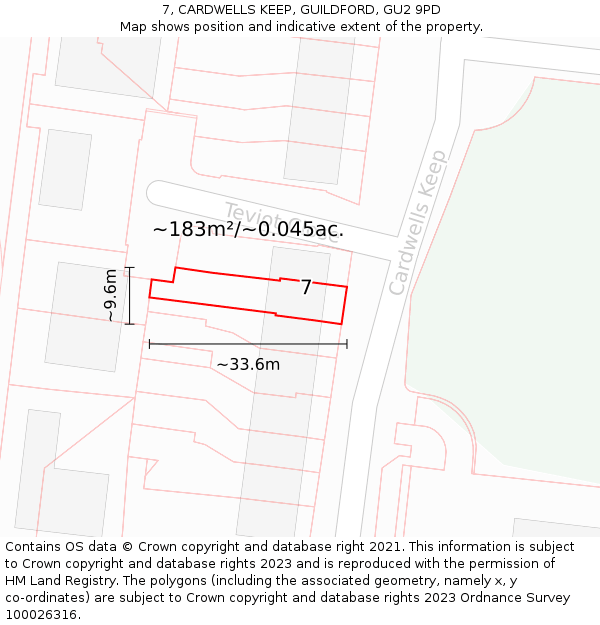 7, CARDWELLS KEEP, GUILDFORD, GU2 9PD: Plot and title map