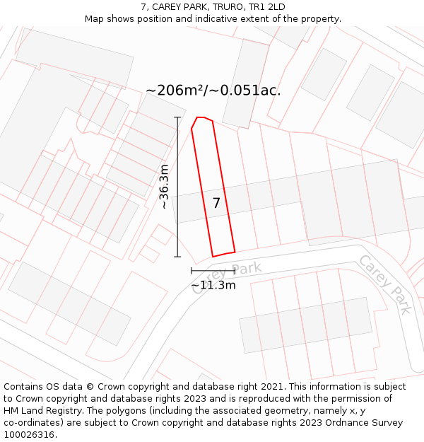 7, CAREY PARK, TRURO, TR1 2LD: Plot and title map
