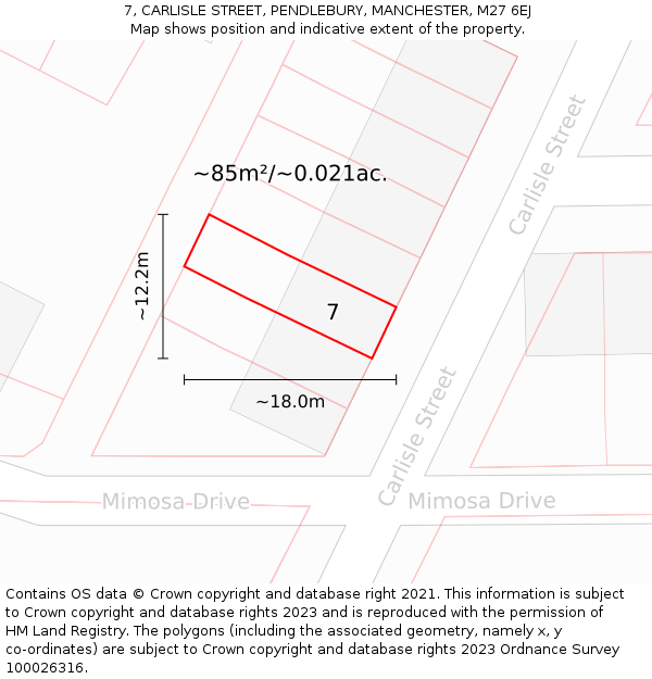 7, CARLISLE STREET, PENDLEBURY, MANCHESTER, M27 6EJ: Plot and title map