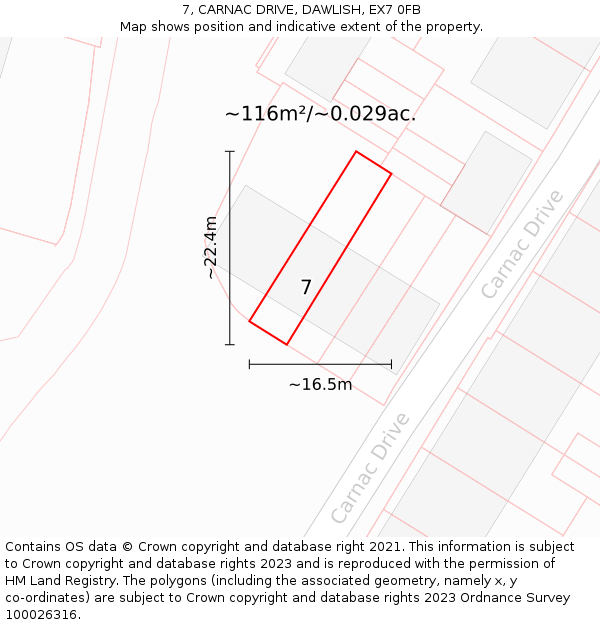 7, CARNAC DRIVE, DAWLISH, EX7 0FB: Plot and title map