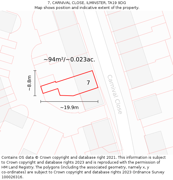 7, CARNIVAL CLOSE, ILMINSTER, TA19 9DG: Plot and title map