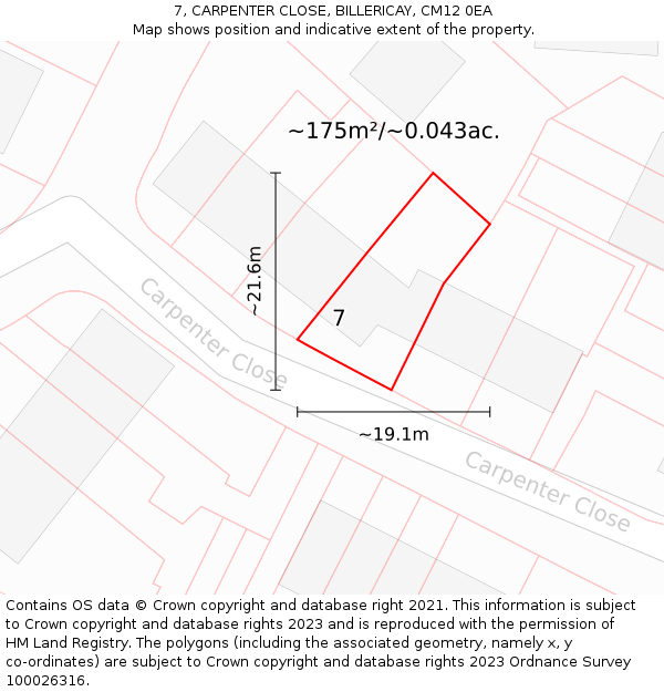 7, CARPENTER CLOSE, BILLERICAY, CM12 0EA: Plot and title map