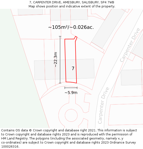 7, CARPENTER DRIVE, AMESBURY, SALISBURY, SP4 7WB: Plot and title map