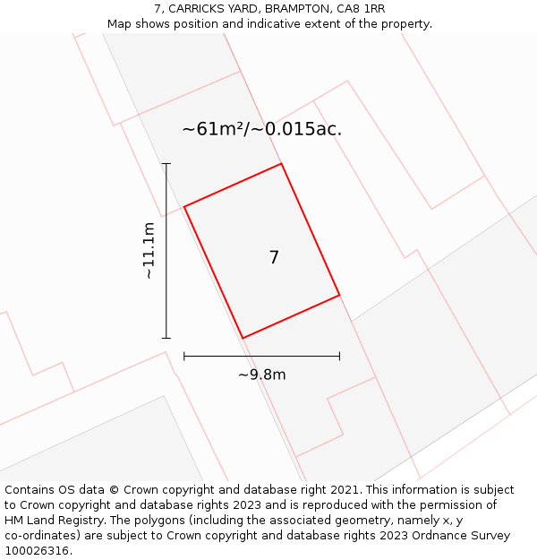 7, CARRICKS YARD, BRAMPTON, CA8 1RR: Plot and title map