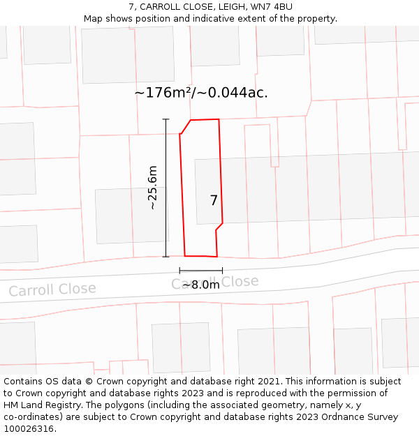 7, CARROLL CLOSE, LEIGH, WN7 4BU: Plot and title map