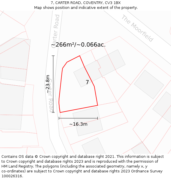 7, CARTER ROAD, COVENTRY, CV3 1BX: Plot and title map