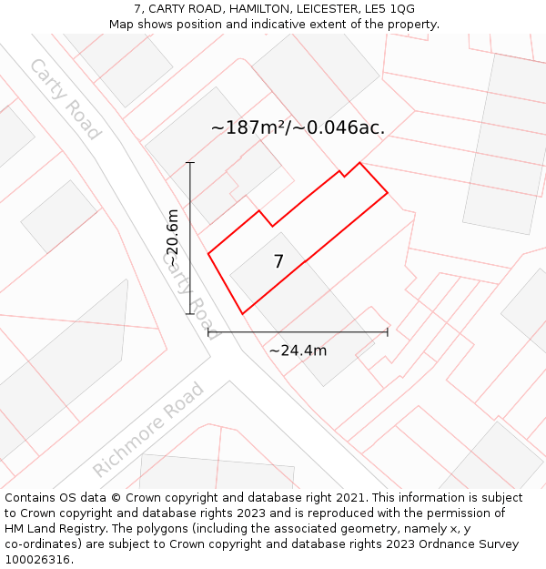7, CARTY ROAD, HAMILTON, LEICESTER, LE5 1QG: Plot and title map