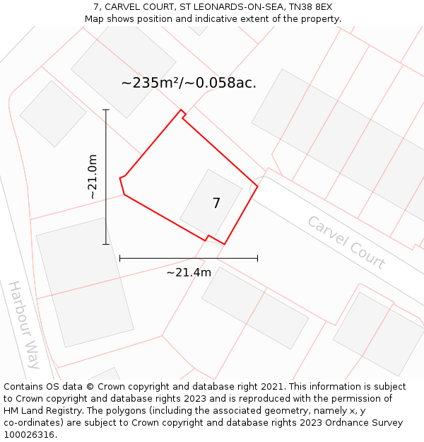 7, CARVEL COURT, ST LEONARDS-ON-SEA, TN38 8EX: Plot and title map