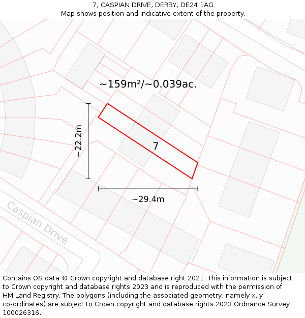 7, CASPIAN DRIVE, DERBY, DE24 1AG: Plot and title map