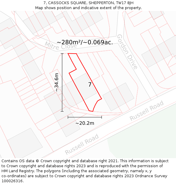 7, CASSOCKS SQUARE, SHEPPERTON, TW17 8JH: Plot and title map