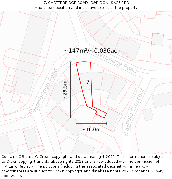 7, CASTERBRIDGE ROAD, SWINDON, SN25 1RD: Plot and title map