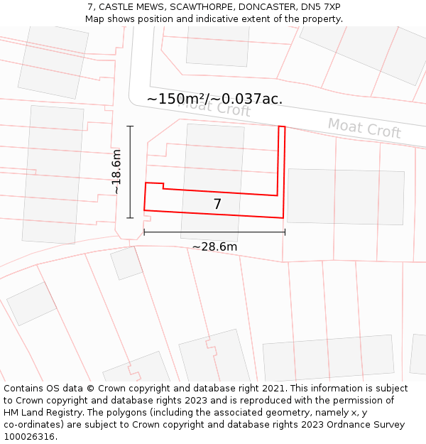 7, CASTLE MEWS, SCAWTHORPE, DONCASTER, DN5 7XP: Plot and title map
