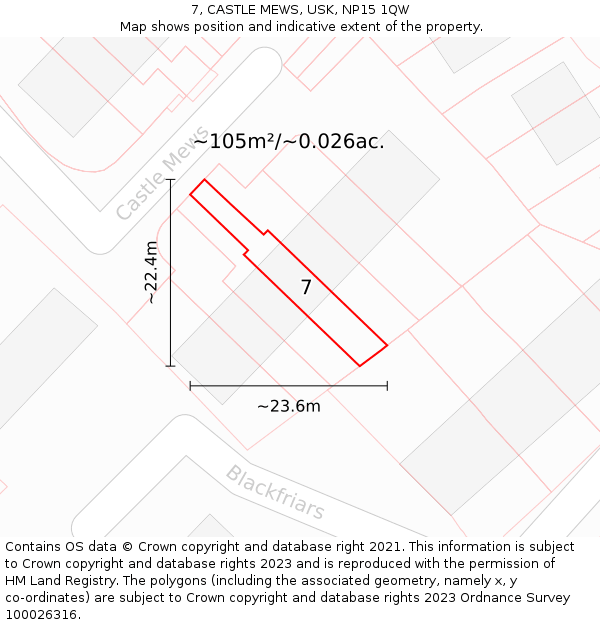 7, CASTLE MEWS, USK, NP15 1QW: Plot and title map