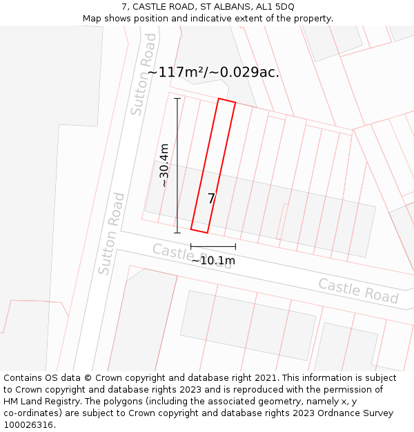 7, CASTLE ROAD, ST ALBANS, AL1 5DQ: Plot and title map