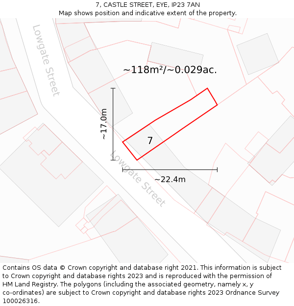 7, CASTLE STREET, EYE, IP23 7AN: Plot and title map